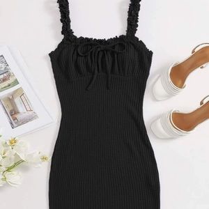 Frill Trim Strap Knot Front Ruched Bust Dress